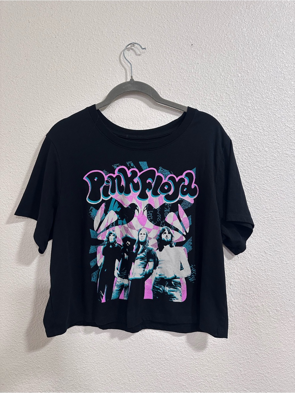 Pink Floyd Black Tee with Pink & Teal Band Art